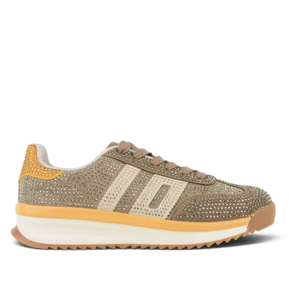 Fashion Bella ДАМСКИ ОБУВКИ Дамски сникърси от еко велур с камъни AEO-YD3801 SAND