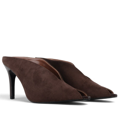 lavia ДАМСКИ ОБУВКИ Дамски кафяви велурени токчета с отворени пръсти L2616 BROWN